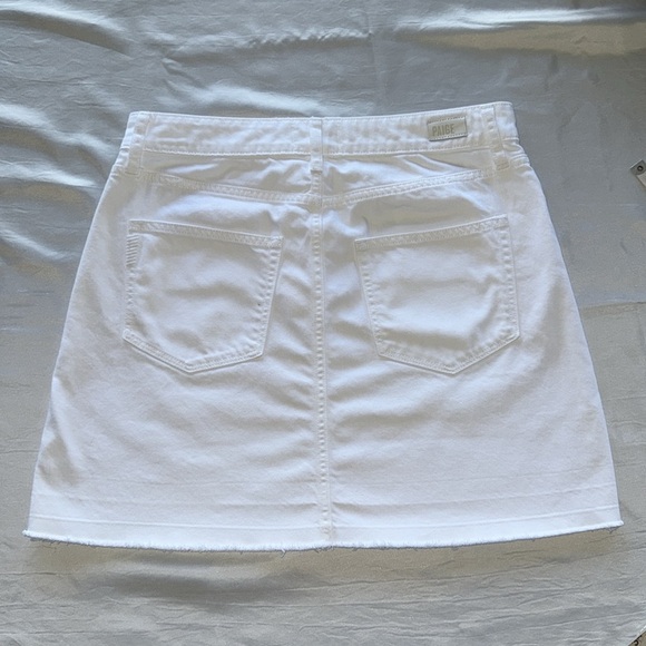 Aideen White Button-Front Denim Mini Skirt Stretch Cotton Blend Raw Hem Sz 10 - Picture 7 of 14